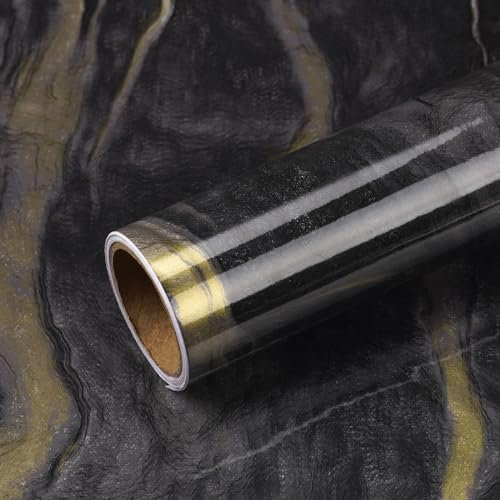 VEELIKE Papier Peint Marbre Noir Or Vintage Papier Autocollant Marbre Noir et Or Papier Peint Cuisine Lavable Papier Adhesif Marbre Salle de Bain Papier Peint Adhesif Mural Salon Chambre 40cm×300cm