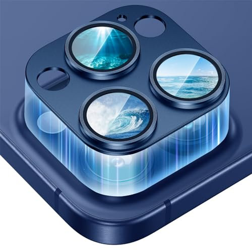 Canlaten·U für iPhone 15 Pro Kameraschutz/iPhone 15 Pro Max Kameraschutz,Kamera Schutzglas, 9H Härte Kratzfest Blasenfrei, HD Gehärtetes Metallglas Kamera Schutzfolie-Blau