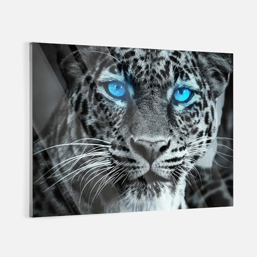 Acrylglas Pop Art Graffiti Leopard Blaue Augen Tiere Afrika Natur Abstrakt Wandbilder Glasbilder Wohnzimmer Schlafzimmer Büro Wanddekoration Deko XXL günstig (Acrylglas, 120x80 cm)