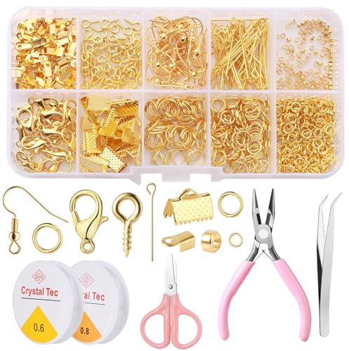 Samulee 710 Stück Schmuckherstellung Set Zubehör Karabinerverschlüsse, Quetschperlen, Kettenverschluss, Ohrringe Selber Machen für Anfänger Armbänder Selber Machen.
