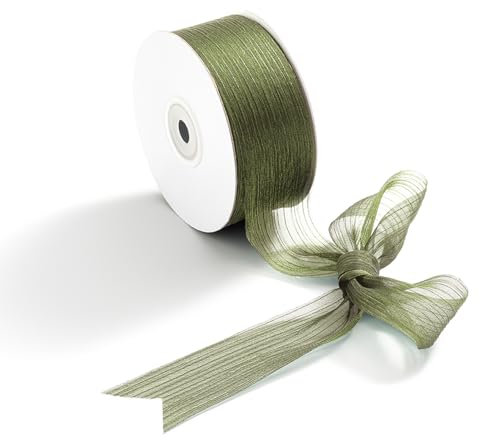 CHUQING Geschenkband altgrün Breite,Schleifenband Hochzeit,38 mm x 22 Meters,Olivgrün Chiffonband,Dekoband für Geschenkverpackungen Blumensträuße