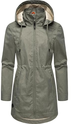 Ragwear Damen Übergangsjacke leichte Jacke lang wasserdicht mit abnehmbarer Kapuze Dakkota II Olive Gr. L