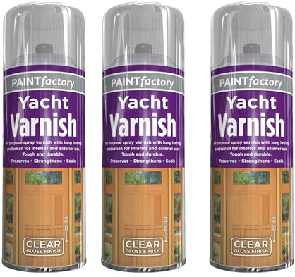 YSAMAX 400ML All Purpose Yacht Varnish Spray, Professional Gloss Finish, Adhesion Excellent Coverage, Interior and Exterior Application, Quick Spraying Operation, (3PCS)