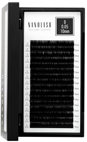 Wimpern für Wimpernverlängerung Nanolash - Wimpernextensions zur Volumentechnik, Wimpern zur professionellen Verlängerung (0.05 D, 10mm)
