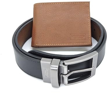 Levi Strauss Signature wendbarer Ledergürtel & Geldbörse für Herren | Bestes Geschenk für Herren | Cinturon Cartera Regalo Hombre, Silberne Schnalle, braune Geldbörse, 44