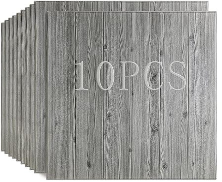 Papier peint 3D Grain de bois, panneaux muraux auto-adhésifs, mur décoratif effet bois for salon, chambre à coucher et cuisines, 10 pièces (Color : gris)