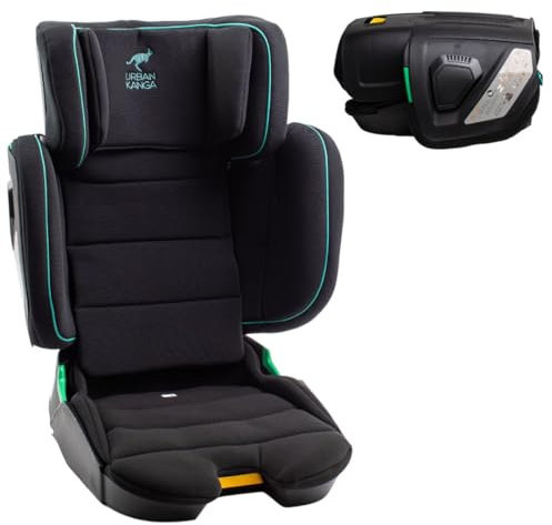 Urban Kanga Wallaroo 2.0 Reisekindersitz Auto Sitzerhöhung Auto Kinder ISOFIX Faltbarer Kindersitz 100-150cm 15-36 Kg i-Size (Schwarz/Türkis)
