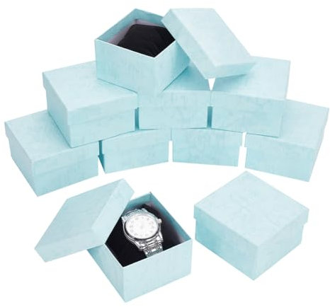 nbeads 10 Stk. Uhr Geschenk-Boxen, 9×8.5×5.5cm mit schwarzem Kissen Uhrenbox Schmuck Verpackung Box Karton Uhren Aufbewahrungsbox für Jahrestage Hochzeiten Geburtstage Geschenk, Helles Türkis