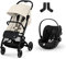 CYBEX Gold Kinderwagen Beezy, Ab Geburt bis ca. 4 Jahre, Canvas Whiten, Inkl. Beezy Adapter und CYBEX Gold Babyschale Cloud G i-Size Inkl. Neugeboreneneinlage, ab Geburt bis ca. 24 Monate, Moon Black
