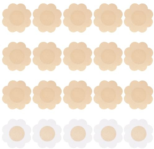 Sibba 10 Paar Nippelpads Nippelabdeckung Pasteten Selbstklebend Brustwarzen Pads Pasties Brustblütenblätter Brustaufkleber Unsichtbare Nippel Cover Brustpaste Abdeckungen Aufkleber(20,Blütenform)