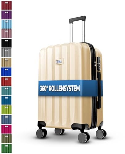 MY TRAVEL BAG Hartschalen-Koffer Trolley ABS Reisekoffer 4 Zwillingsrollen (Handgepäck-Mittel-Groß-Set) + 5cm Dehnungsfuge (Champagne, 3er Set)