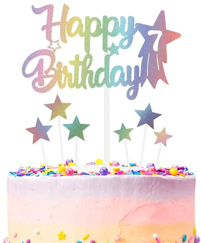 Rainbow Birthday Cake Decoration, Number 7 Rainbow Cake Topper, Any Holiday and Party Cake Color Decoration, Birthday Celebration Decoration for Boys and Girls