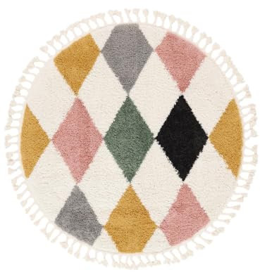 RugVista Jester Teppich, Kinderzimmerteppich, ∅ 100 cm, Rund, Kinderteppich für Kinder, Polypropylene, Spielteppich Babys Junge Mädchen, Keine schädlichen Stoffe, Mehrfarbig