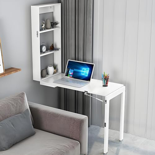 Valdoza Wandklapptisch Holz Klapptisch Wand Wandtisch Klappbar, Wandmontierter Klapptisch Schreibtisch Klappbar Wand 90x45x75cm Weiß