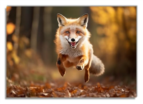 Wallario Poster - Rennender Fuchs in Premiumqualität, Größe: 70 x 100 cm (Riesenposter)