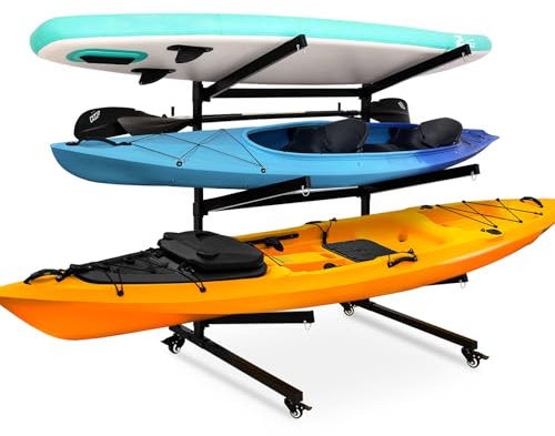 YPJIAJV Kayak Storage Rack with Lockable Casters, Kayak Rack，canoe paddleboard rack for Indoor, Outdoor, Garage, Shed, Dock kayak stand