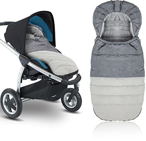 Winterfußsack Baby Fußsack Fußsack für Kinderwagen Buggy Gepolsterter Fußsack Winterfußsack Reißverschluss Waschbar für Babyschale, Kinderwagen & Buggy (Gray-White)