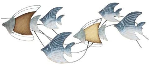 FRANK FLECHTWAREN Wanddeko Fischschwarm, Metall Maße: 89 x 39 cm, schöne Maritime Deko