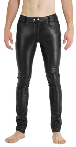 Bockle® Faux NEW Gay-Zip Kunstlederhose Herren Skinny | Leder Jeans, durchgehender Reißverschluss