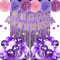 Lila Geburtstag Dekoration Set, Mädchen Frauen Geburtstagsdeko, Lila Happy Birthday Banner, Luftballons DIY Party Papier Pompoms Lametta Vorhang für Mädchen Geburtstag Deko Party Supplies Violett