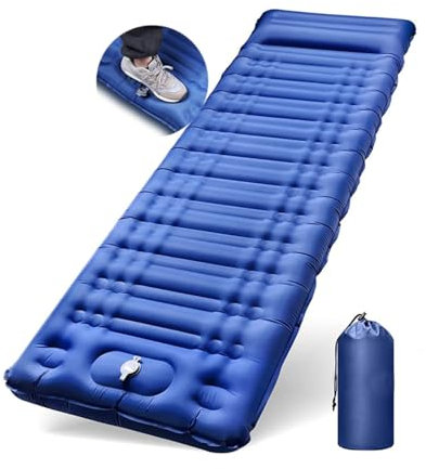 YZMXIY Self Inflatable Sleeping Mat - 12cm Thick Ultralight Single Camp Air Bed with Built-in Foot Pump & Compact Waterproof Sleep Mattress for Outdoor Hiking Backpacking Tent (Blue)