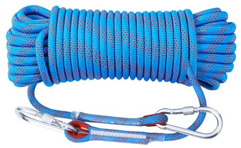 Kletterseil 20m 8mm Sicherheitsseil, Rettungsseil Nylon Seil Statisches Kletterseil Mit 2 Karabinern, Seil Festmacherleine Statisches Seil Felskletterseil Für Outdoor, Sport, Campin, Wandern, Fischen