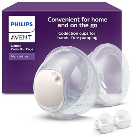 Philips Avent Hands-free Double Collection Cups, coppette di raccolta ultraleggere e trasparenti per tiralatte elettrico, 4 coppe per il seno 2 da 21 mm, 2 da 24 mm, 2 inserti da 19 mm, SCF439/01