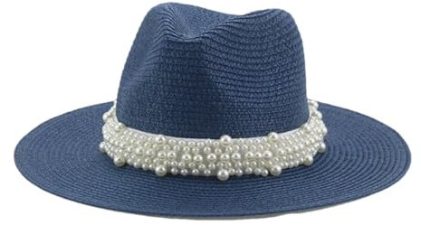 Chapeau de paille pour femme, bleu marine, Taille unique
