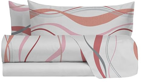 hermet Set Lenzuola Letto Singolo In 100% Cotone Fantasia, Completo Letto 1 Piazza, Lenzuolo da Sopra + Lenzuolo con Angoli + Federa, Var. Odra Rosa
