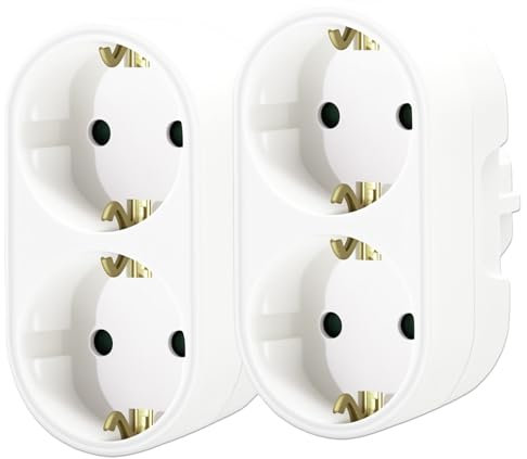 2 Stück Doppelstecker für Steckdose, Steckdosenadapter 2-Fach mit Schutzkontakt, Tragbar Steckdosenverteiler Ohne Kabel,steckdosen doppelstecker für Küche Büro Hause Reisen