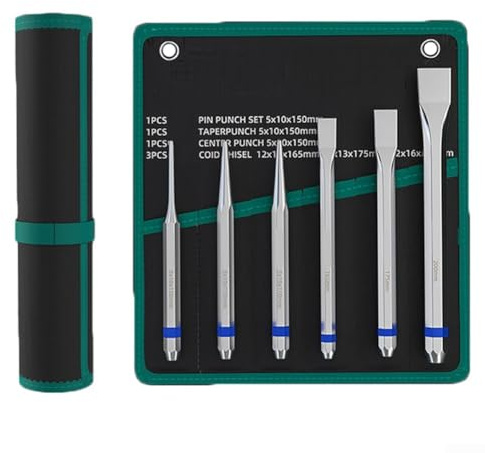 6PCS Flat Roll Pin Punch Set Tool Set Nail Punch For Gun-Tool Kit Building, Watch Repair Kit And Removing Firing Pin With Tool Pouch