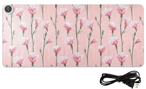 Grand tapis de souris chauffant rose pâle en polyuréthane 80 x 33 cm pour table d'ordinateur, travail d'écriture