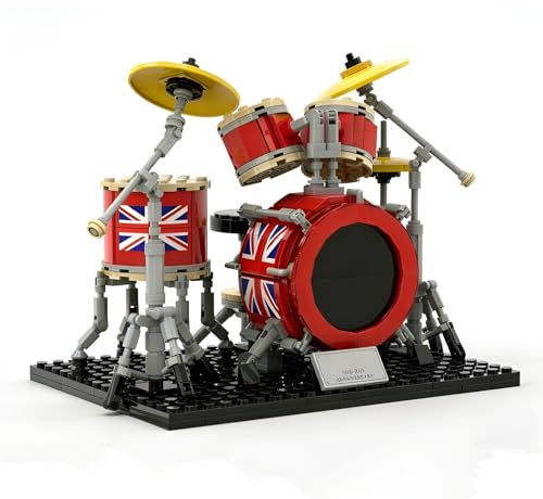 DzirePada Rock Schlagzeug Baumsteine Satz, Britischer Stil Mini-Schlagzeug Modell, Sammlerstück Musikinstrument-Ausstellungs Klemmbausteine, Kreative Geschenke für Musikliebhaber und Erwachsene
