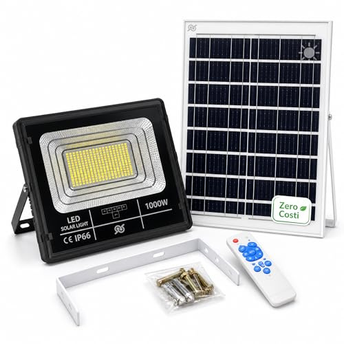 tempo di saldi Faro Led Esterno con Pannello Solare 1000w - Faro Solare da Esterno Potente con Telecomando, Luce Esterna Impermeabile per Giardino e Cortile, Fari a Led ad Alta Efficienza