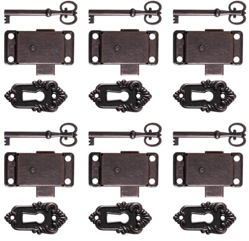 SHINEOFI Schlösser mit Schlüssel, Metallschlösser, 6 Sets antike Schrankschlösser für Schmuckkästen und Vintage Holzschränke, Eisen, braun, dekorative Schlösser zur Möbeldekoration