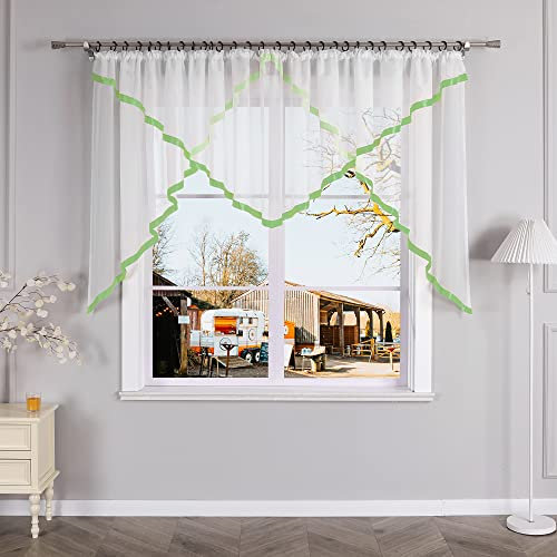 Yujiao Mao Voile Scheibengardine mit Satinband Mode kurz Gardine mit Kräuselband Transparent Grün HxB 120x300cm