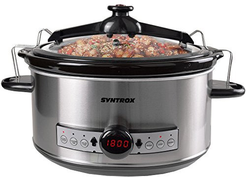Syntrox Germany Slow Cooker LED digitale in acciaio inox, 6,5 litri, con timer e funzione di mantenimento del calore