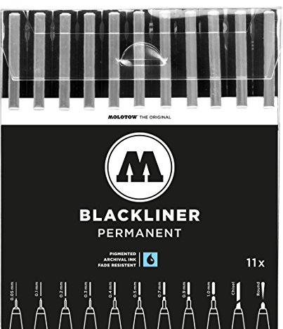 MOLOTOW BLACKLINER Complete Set 200485 mit allen 11 Spitzen