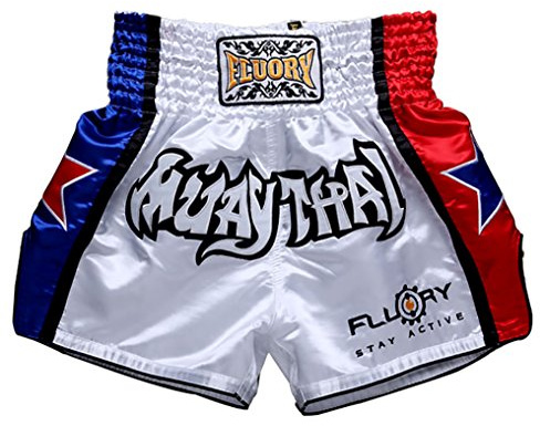 FLUORY Short Muay Thai,Haute Qualité Short Boxe Thaï Short MMA Kick Boxing pour Femme Homme Enfant Compétition D'entraînement de Combat. - M - 1mtsf08-Blanc