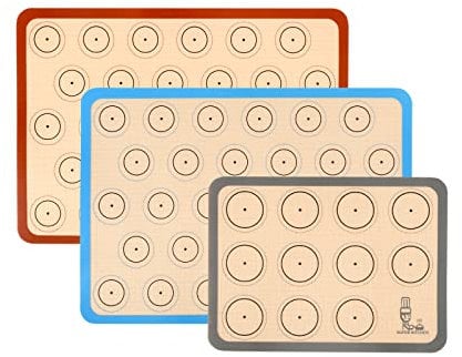 SUPER KITCHEN Backmatte aus Silikon für Macaron Keks - 3-Stück Set, Backunterlage Silikonmatte Backfolie Backpapier Backzubehör, Antihaft Matte für Makronen/Brot/Pizza, 42x29,5cm, 29,2cmx21,6cm
