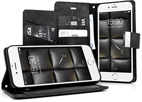 MyGadget Flip Case Klapphülle für iPhone 6 | 6s mit 5X Kartenfach & Standfunktion - Wallet Hülle aus Kunstleder (PU) Schutzhülle Book Cover Schwarz