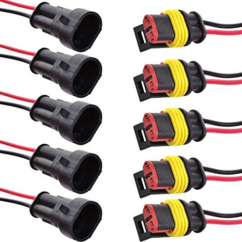 Gzlmy, 10 connettori elettrici impermeabili a 2 pin, 16 AWG, connettore maschio e femmina da 1,5 mm, cavo da 10 cm, per auto, camion, barca, moto