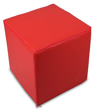 Ecopuf Cube - Sitzhocker Hocker Kunstleder Lederimitat Sitzbox Quader Würfel Pouf Ottomane Fußbank für's Wohnzimmer Wohneinrichtung 40x40x40 cm Faber Rot E6