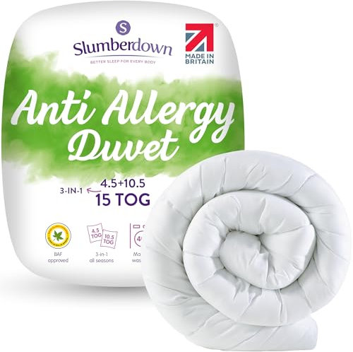 Slumberdown Anti Allergy Single Duvet 15 Tog - Allergy UK Approved All Seasons Combi Quilt (4.5 + 10.5 Tog) for Allergy Sufferers - Made in the UK, Anti Bacterial & Machine Washable (135 x 200cm)