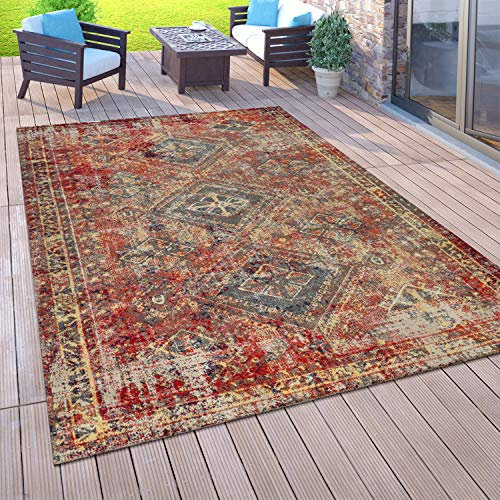 Paco Home Outdoor-Teppich Für Balkon, Kurzflor Mit Orient-Design, versch. Farben u. Größen, Grösse:120x170 cm, Farbe:Rot 2