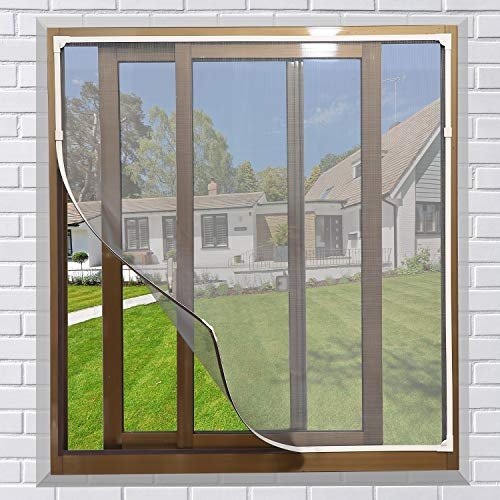 NeatiEase Fliegengitter Fenster Magnet, Max 130 x 150 CM, DIY Insektenschutz Magnetfenster, Weiß Magnet Rahmen für Fliegengitter Fenster Mückengitter ohne Bohren(graue Netz)