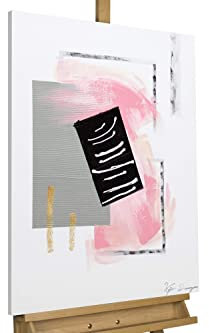 KunstLoft Leinwandbild | 100% HANDGEMALT | 60x80cm | Gemälde 'Zauber des Anfangs' | Abstrakt | Rosa Grau | Wandbild Wohnzimmer