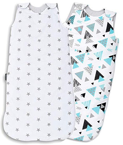 Bellochi 2er- Set Baby Schlafsack Innenschlafsack für Neugeborene und Kleinkinder - 100% Baumwolle - Anpassbar 60/75 cm - Ganzjährig Babyschlafsack - Nunki und Tresor