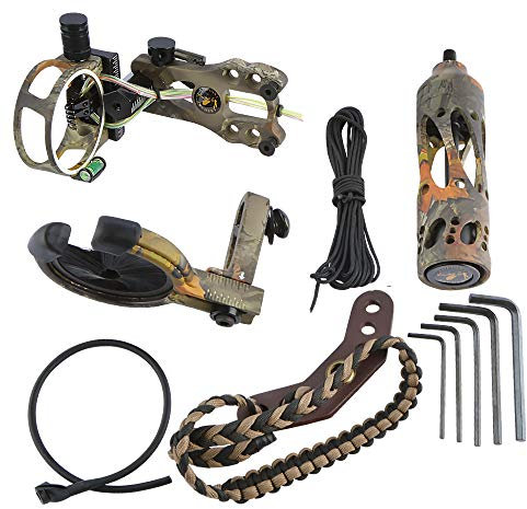 AMEYXGS Bogenschießen Compound Bogen Zubehör Set 5 Pin Bogenvisier Pfeilauflage Bogen Stabilisator Bogen Sling Peep Sight D-Loop Schraubenschlüssel für Bogenjagd (Camo)