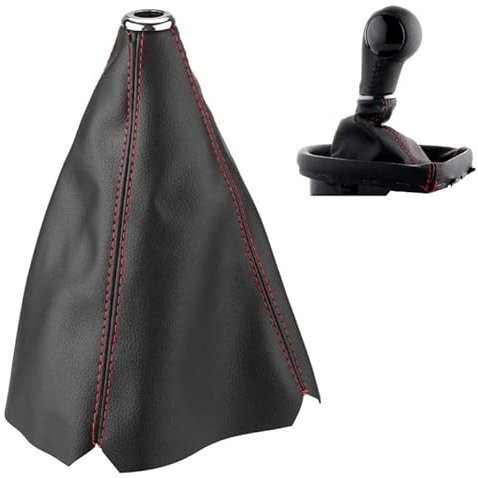 FTVOGUE Schaltknauf-Abdeckung, Universal Auto PU Leder Schaltknauf Überzug Schalthebelmanschetten, hellschwarz Auto Schaltsack Abdeckung, rote Naht